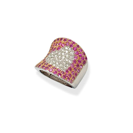 Pink Sapphire Pave with Heart shape pave diamond Ring