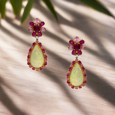 Opal and Ruby Earring