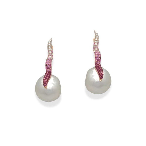 Shaded Pink Sapphire & Pearl Earring