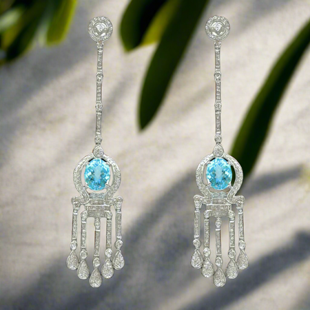 Oval Blue Topaz Diamond Long earring