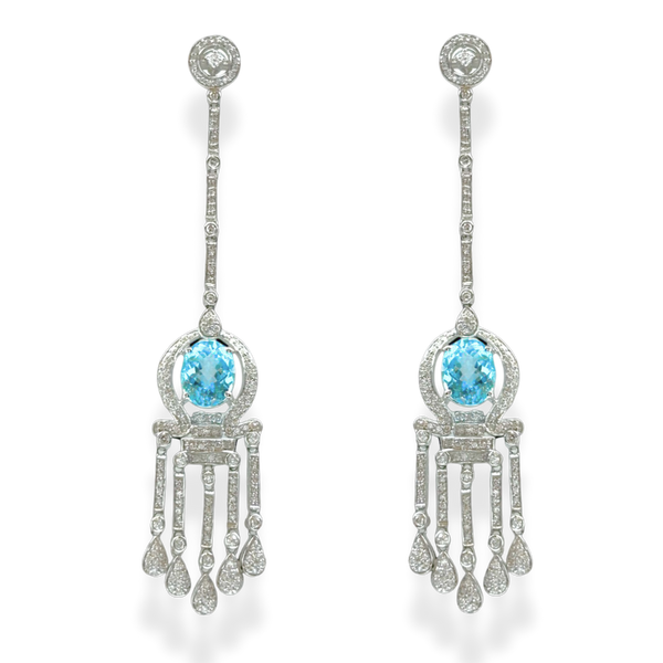 Oval Blue Topaz Diamond Long earring