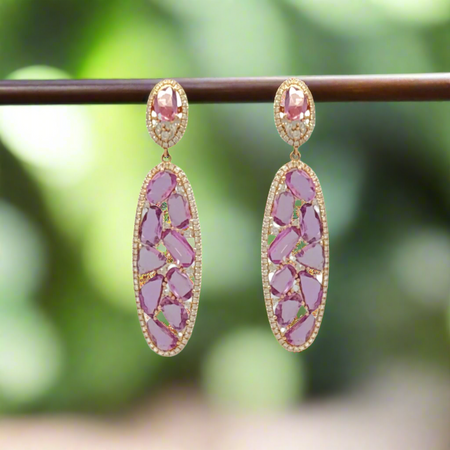 Oval Pink Sapphire Long Diamond Earring