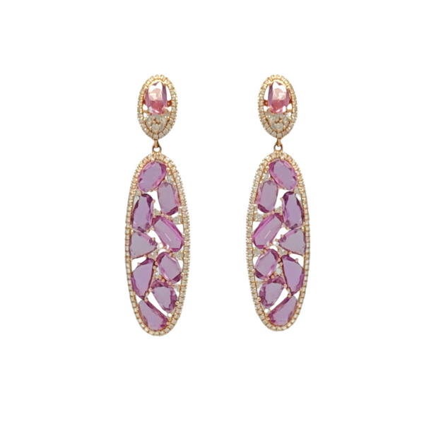 Oval Pink Sapphire Long Diamond Earring